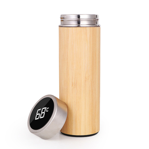 كوب معزول بنمط الخيزران مع غطاء لعرض درجة الحرارة