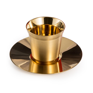 مرآة فنجان قهوة من الفولاذ المقاوم للصدأ والطبق مع ملعقة